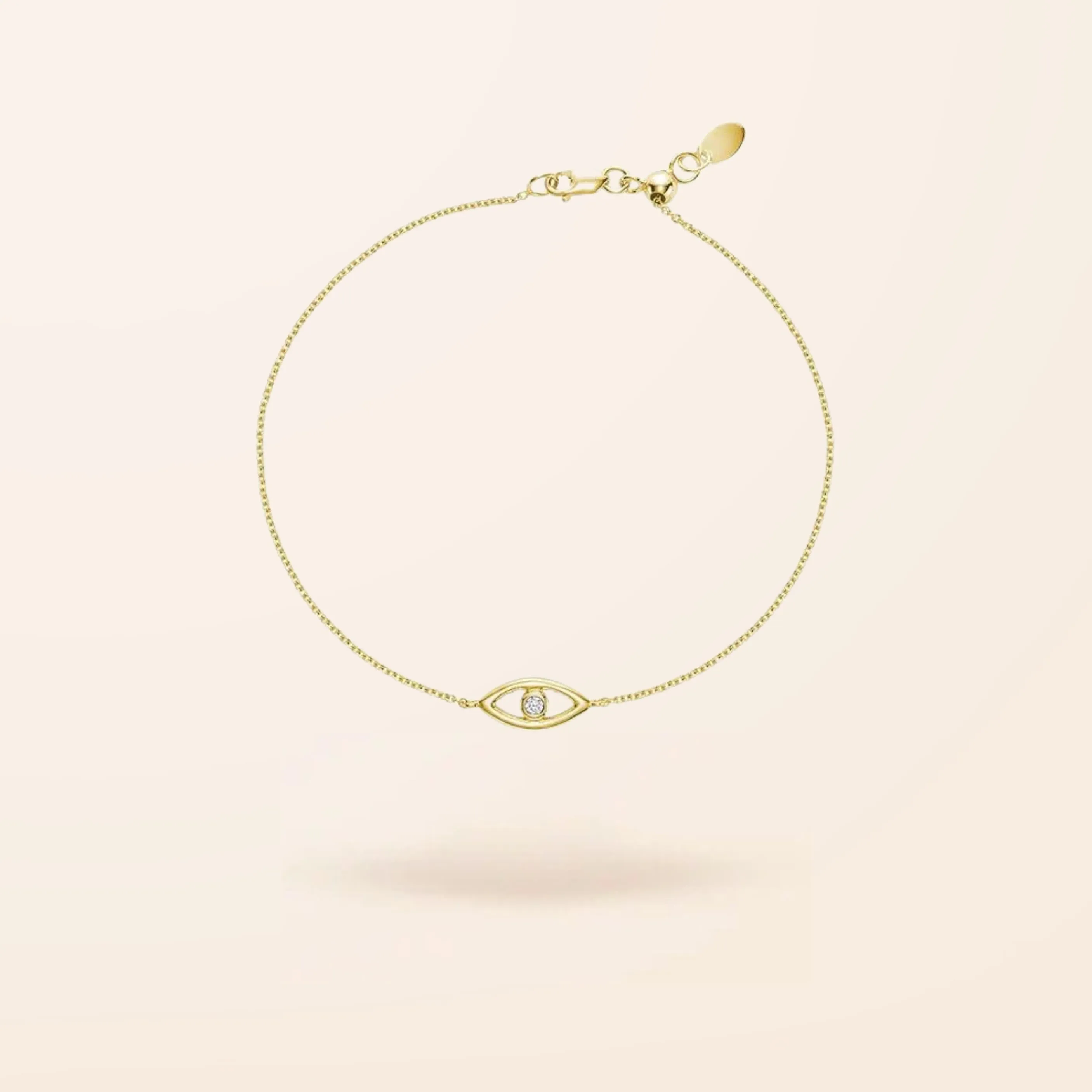 10K Gold Diamond Adjustable Evil Eye Bracelet