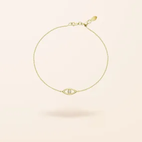 10K Gold Diamond Adjustable Evil Eye Bracelet