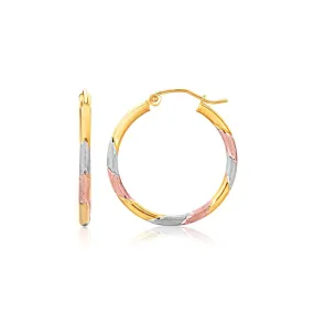 10k Tri-Color Textured Hoop Earrings (1inch Diameter)-rx36494