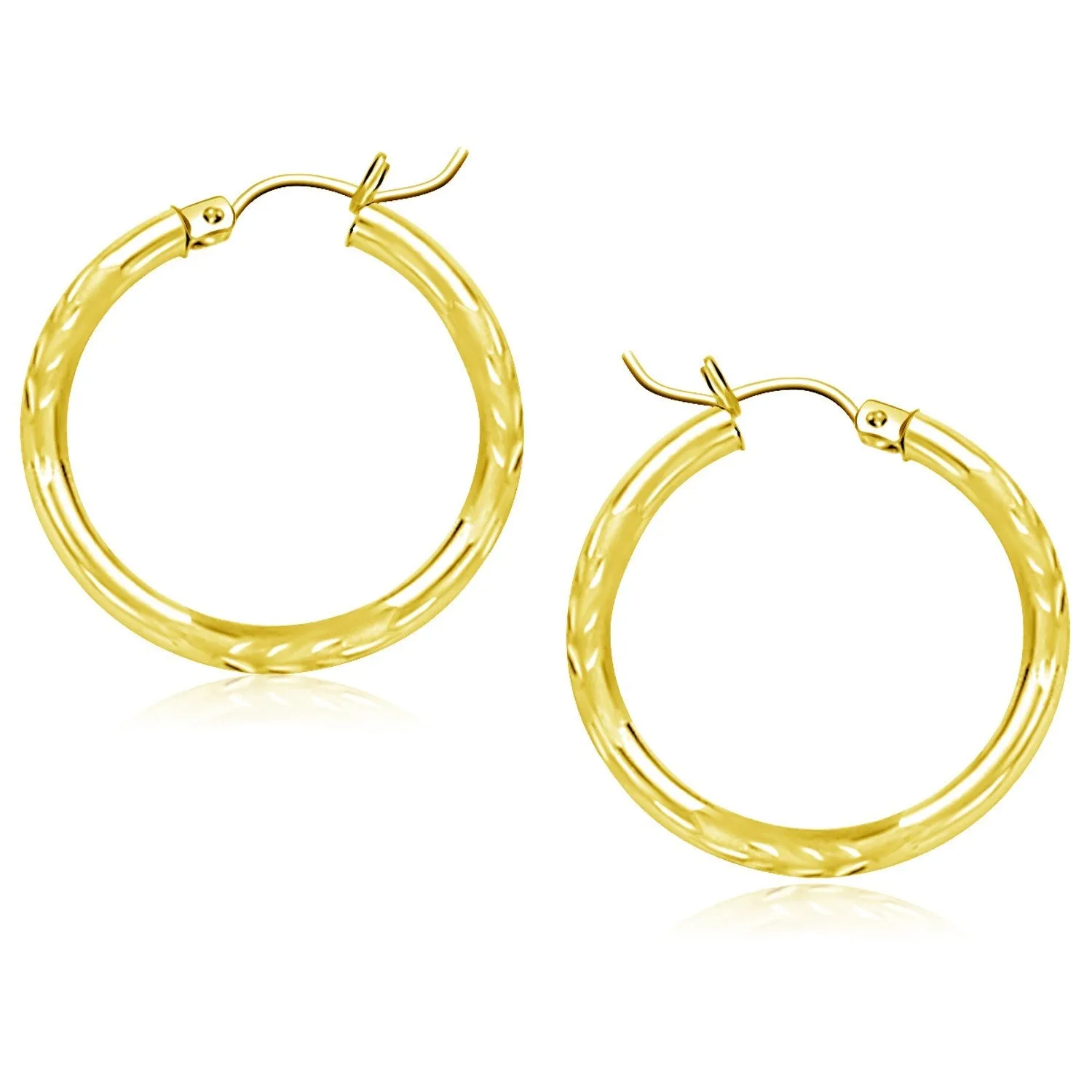 10k Yellow Gold Diamond Cut Hoop Earrings (25mm)-rx27466