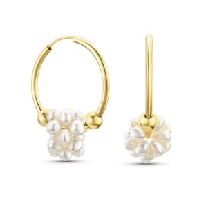 14K Gold Hoop Earrings with Pearl Beads