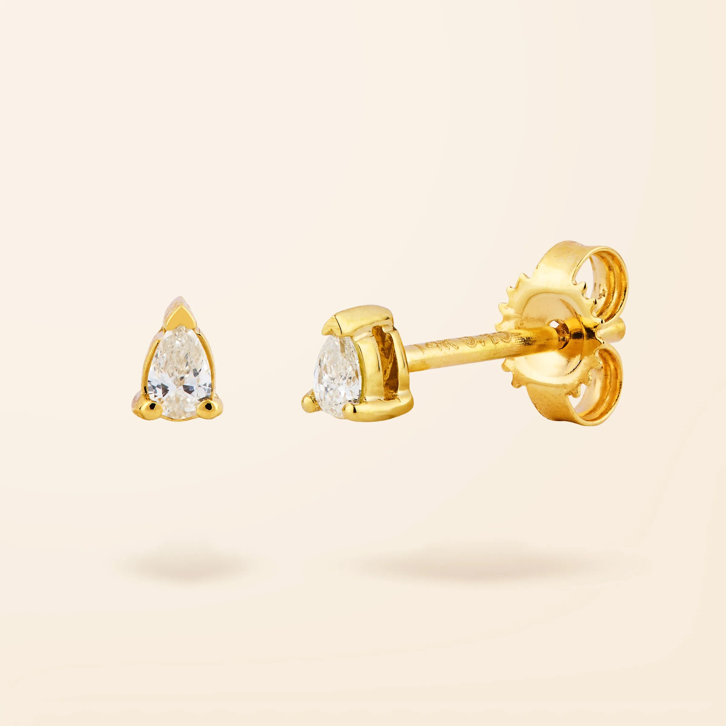 14K Gold Tiny Pear Shape Diamond Stud Earrings