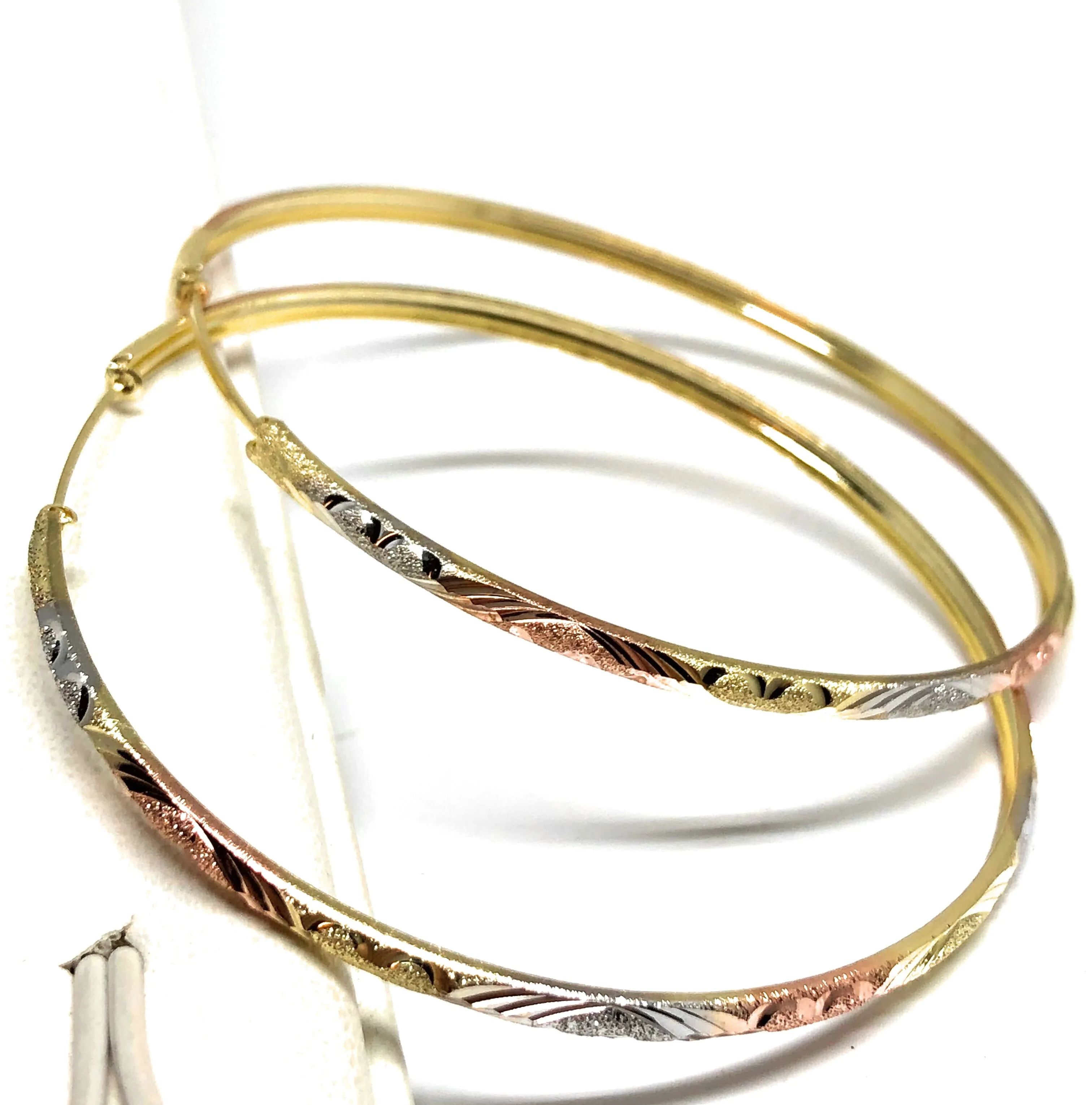 14k Solid Gold Tri-Color Hoop Earrings