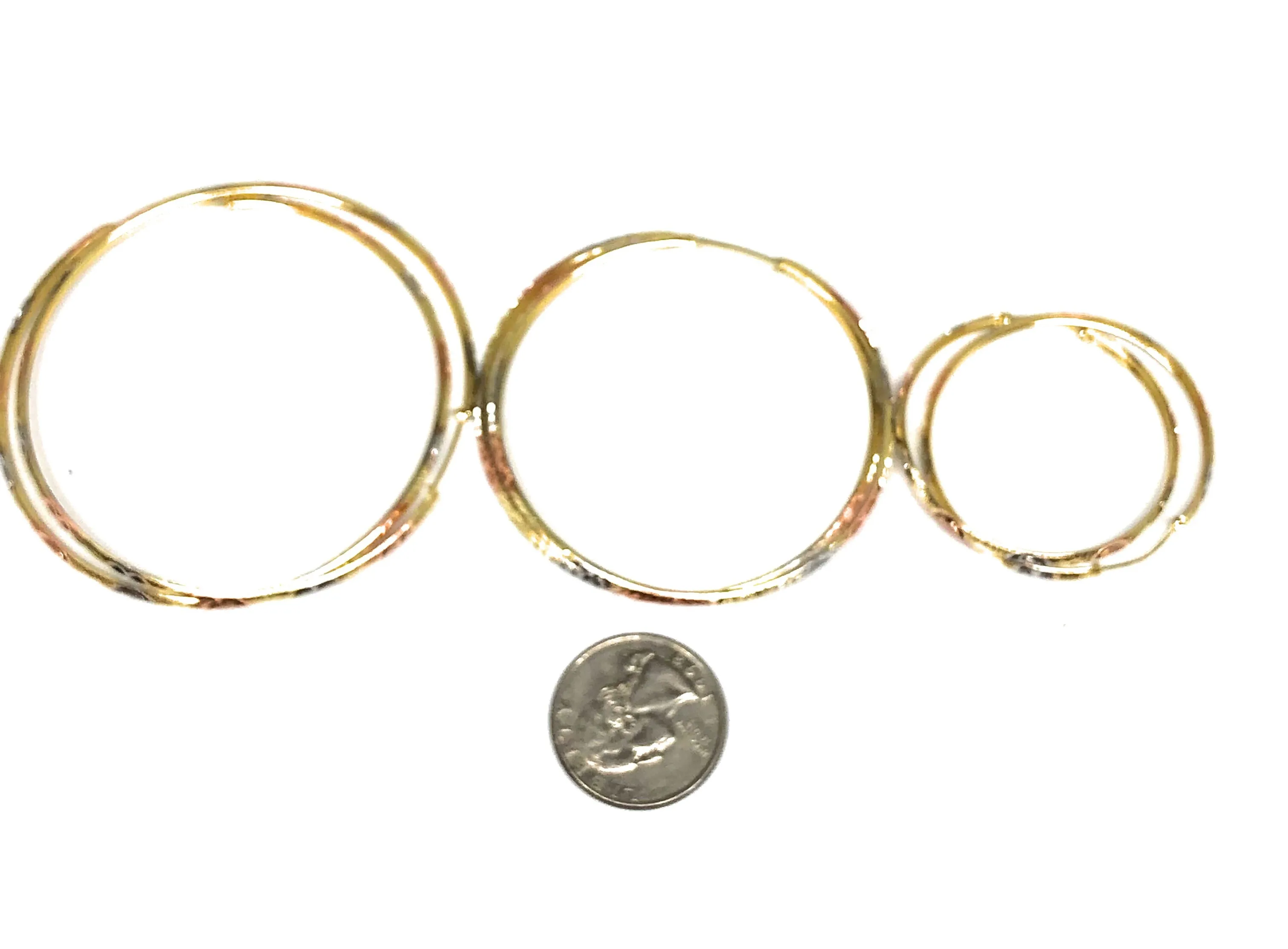 14k Solid Gold Tri-Color Hoop Earrings