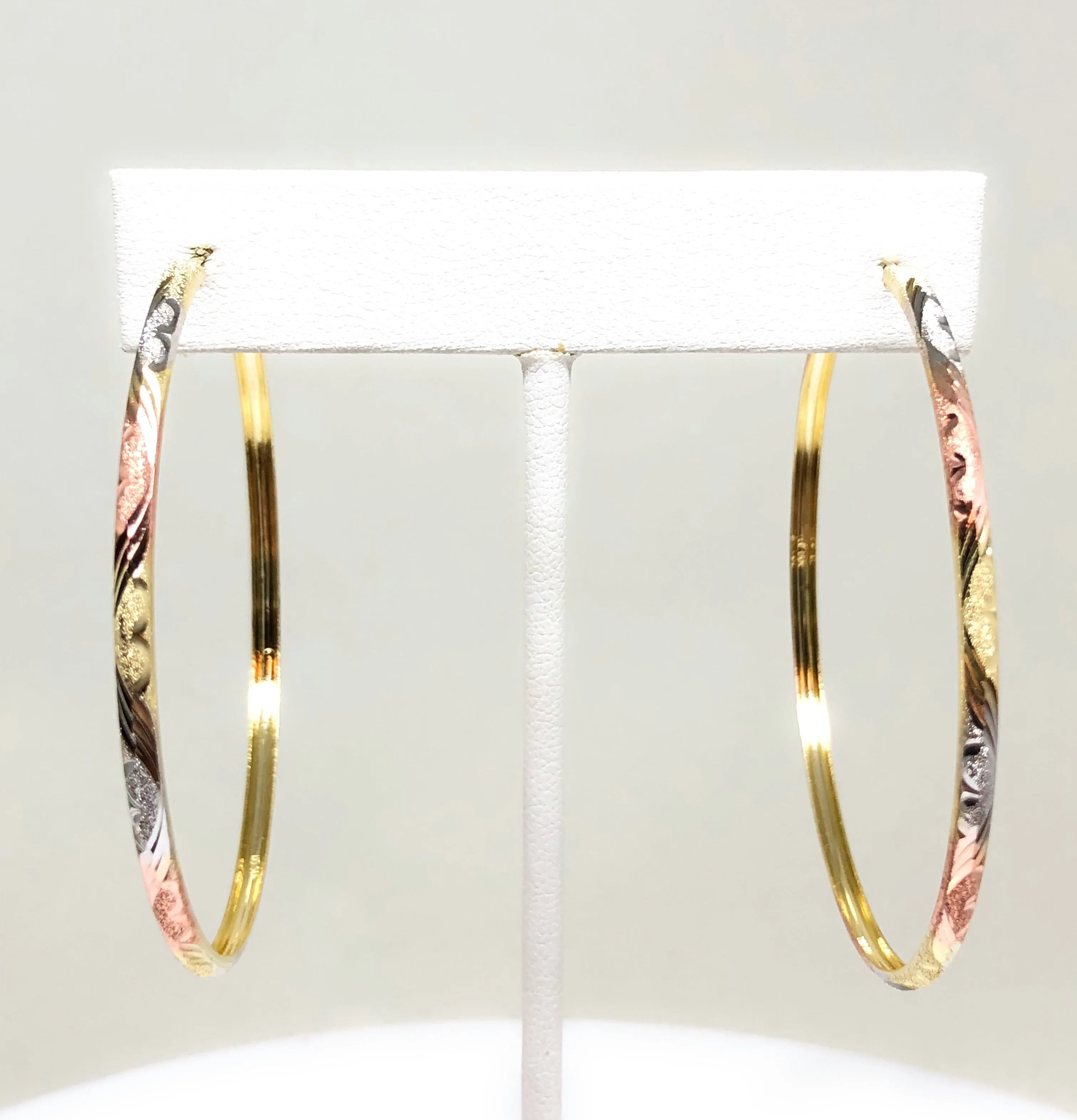 14k Solid Gold Tri-Color Hoop Earrings