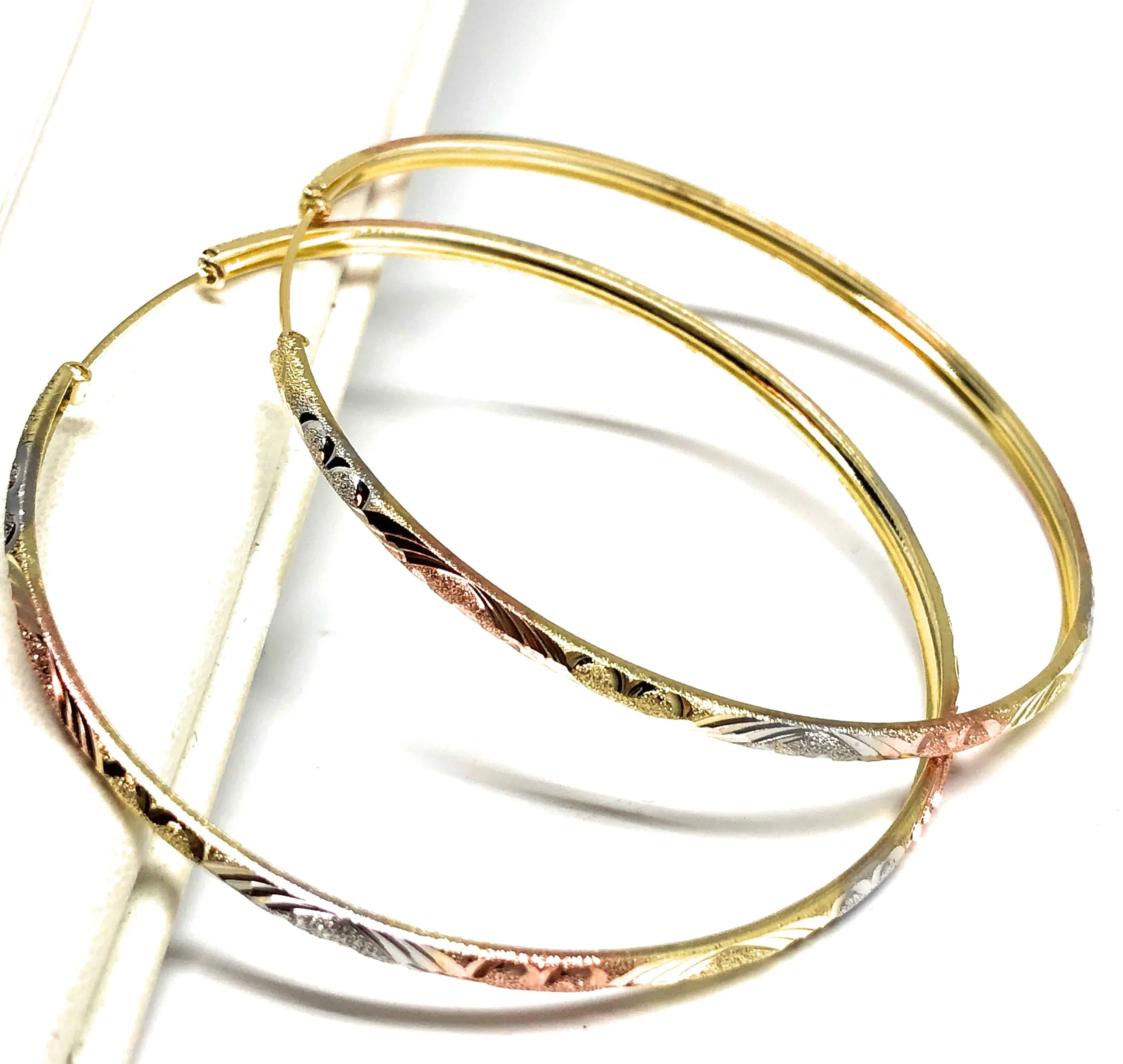 14k Solid Gold Tri-Color Hoop Earrings