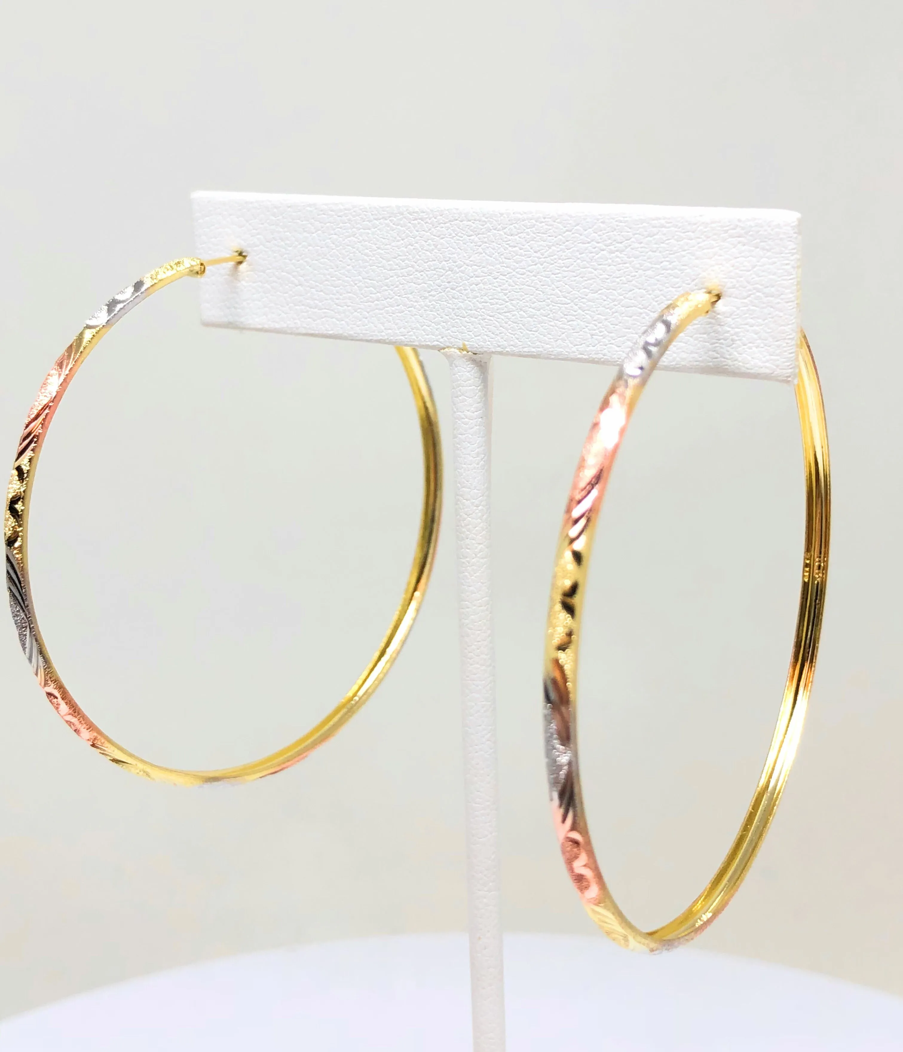 14k Solid Gold Tri-Color Hoop Earrings