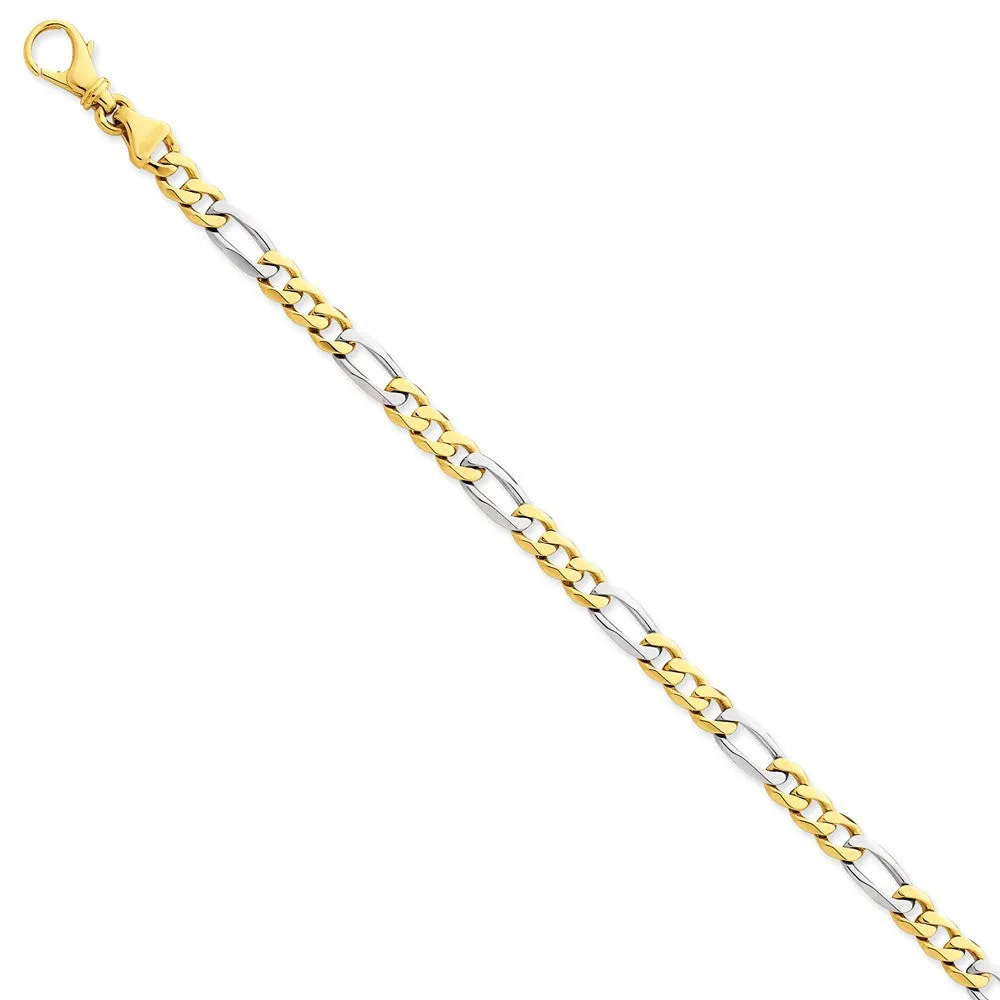 14K Yellow And White Gold, 5.8mm Figaro Chain Bracelet - 7 Inch