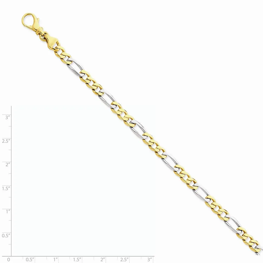 14K Yellow And White Gold, 5.8mm Figaro Chain Bracelet - 7 Inch