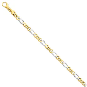 14K Yellow And White Gold, 5.8mm Figaro Chain Bracelet - 7 Inch