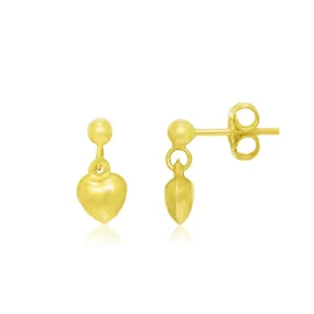 14k Yellow Gold Puffed Heart Children's Dangling Earrings-rx30786