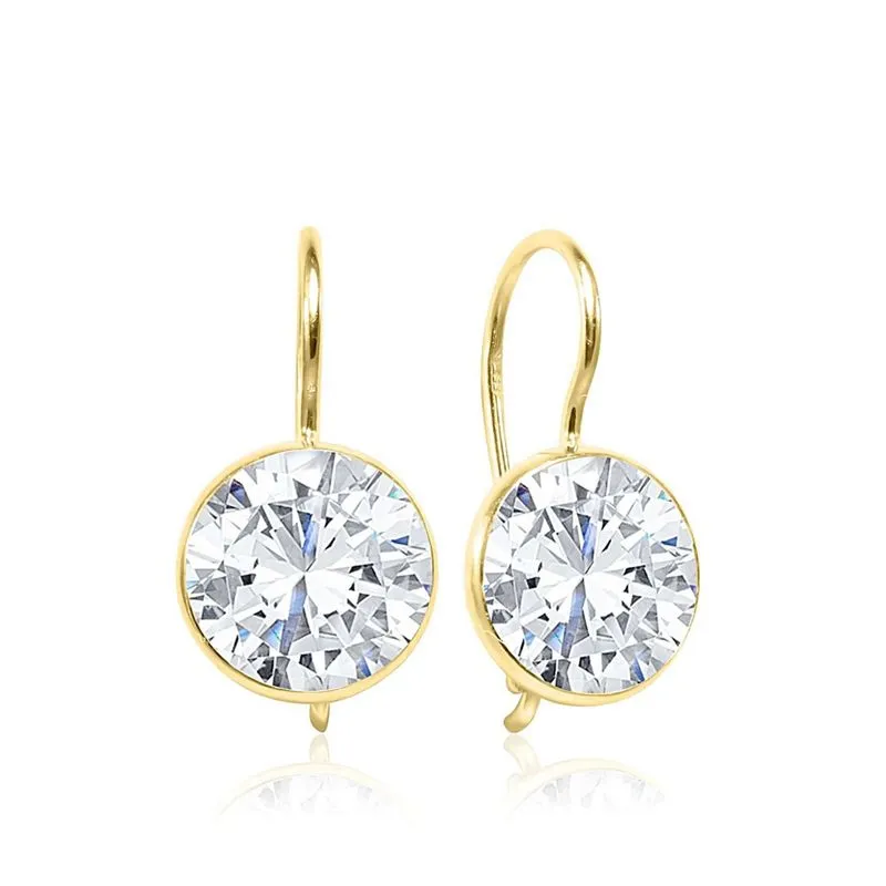 14K Yellow Gold White Cubic Zirconia 12mm Dangle Earrings