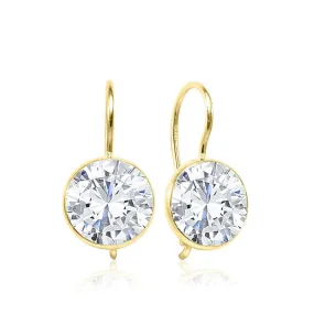 14K Yellow Gold White Cubic Zirconia 12mm Dangle Earrings