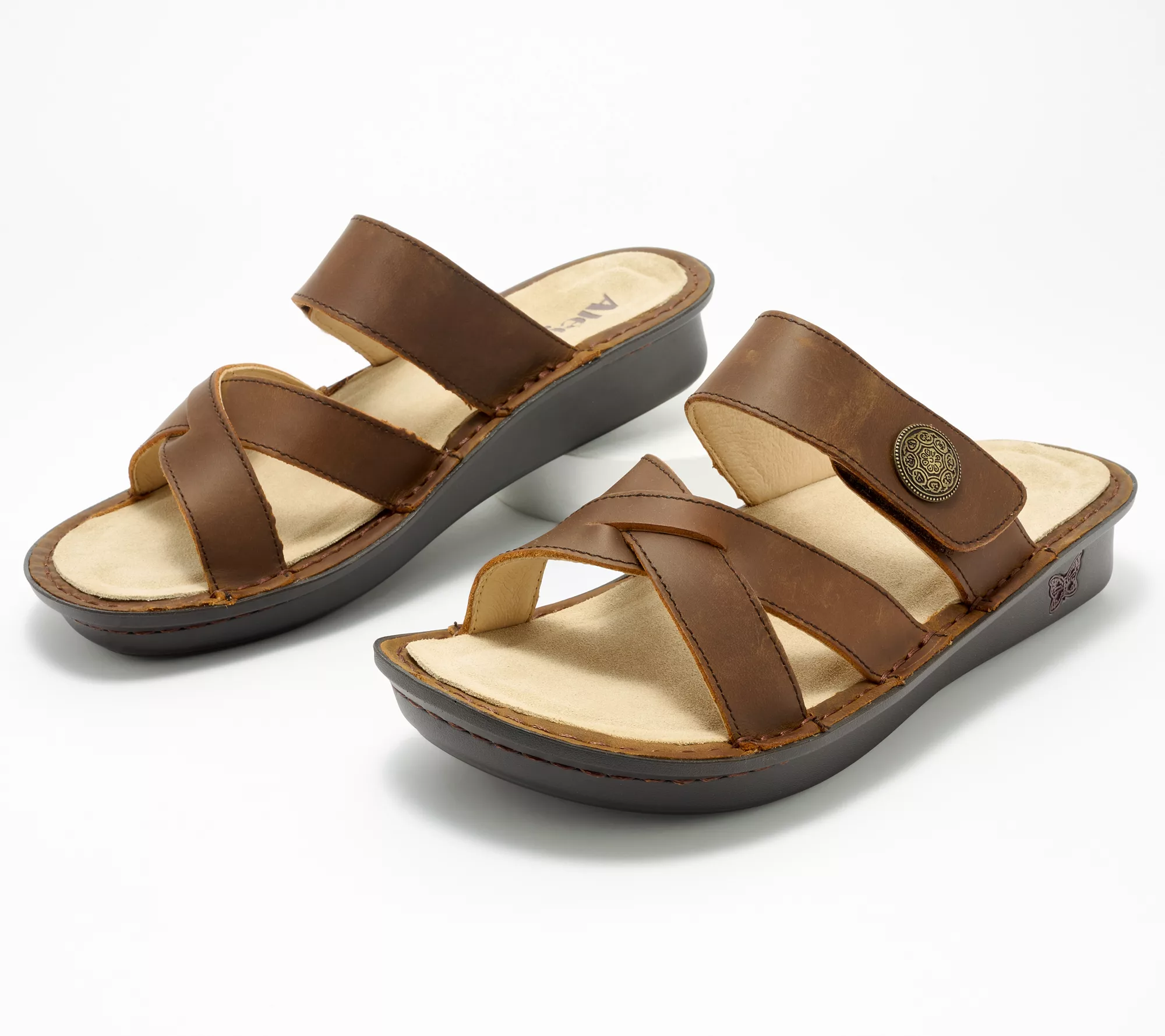 "As Is" Alegria Leather Slide Sandals - Victoriah