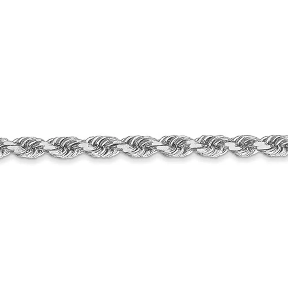 3mm 10k White Gold Solid Diamond Cut Rope Chain Bracelet