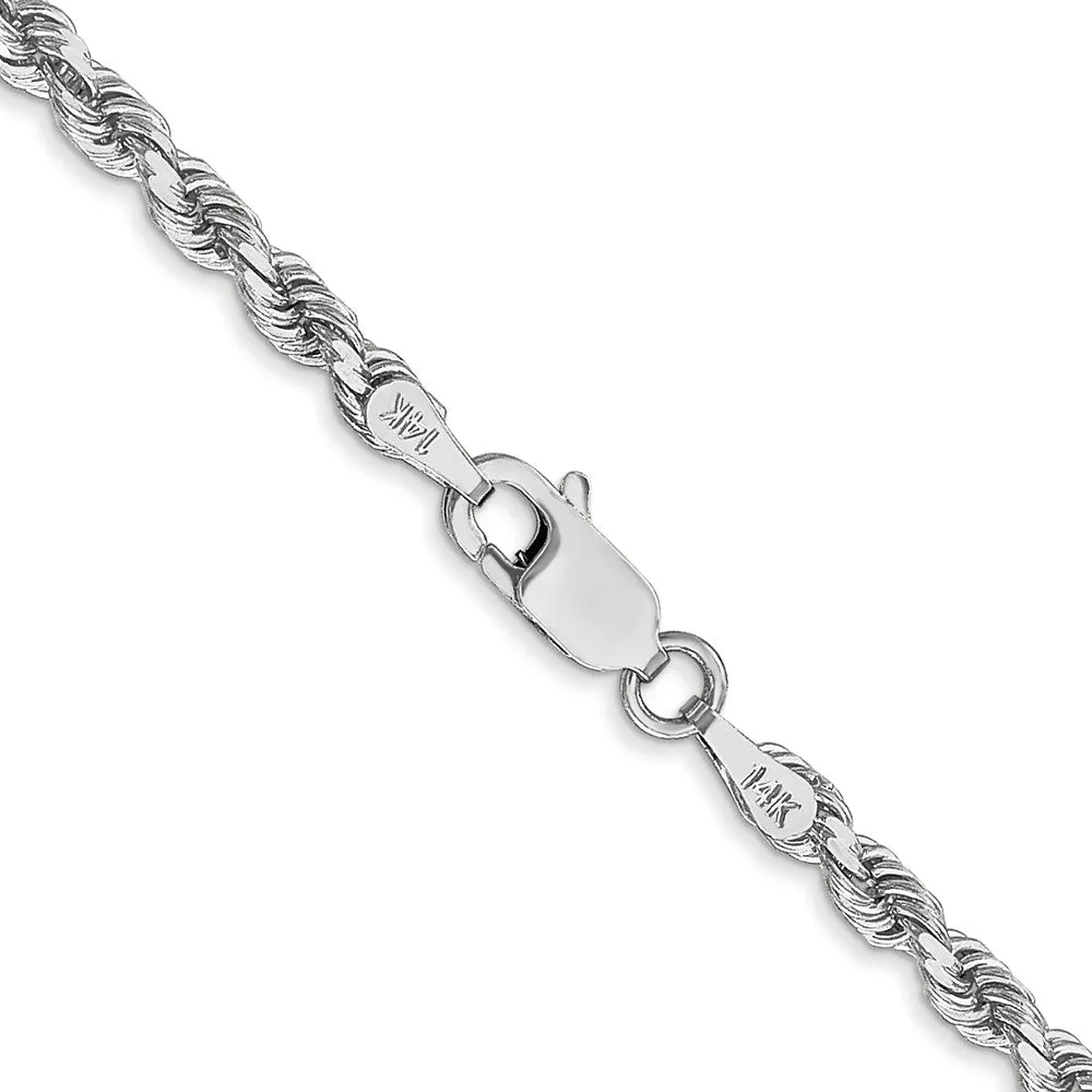 3mm 10k White Gold Solid Diamond Cut Rope Chain Bracelet