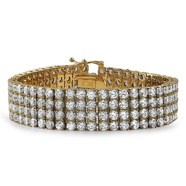 4 Row CZ Bling Bling Bracelet Gold Stainless Steel