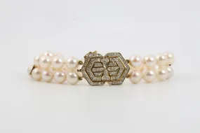 7 14k Yellow Gold 0.78tcw Diamond Pearl Bracelet (28.37g.)