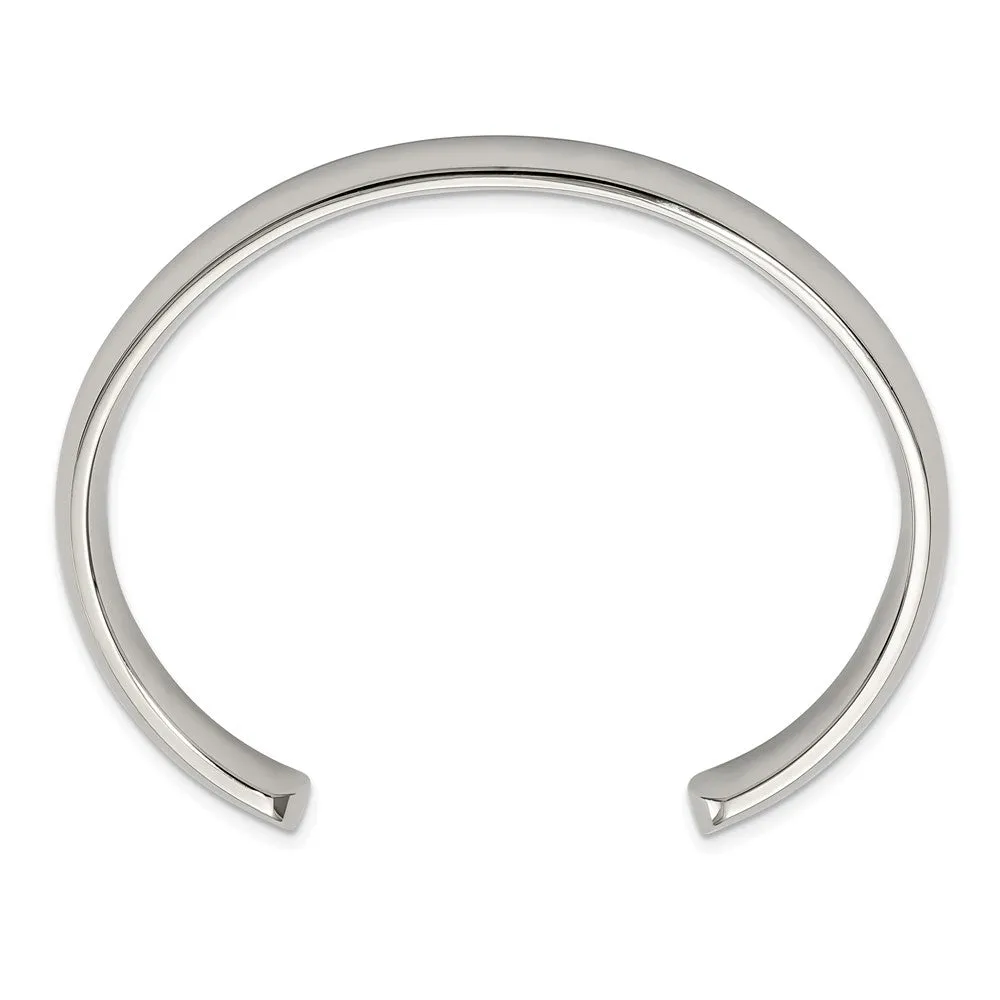 8mm Stainless Steel Polished Domed Cuff Bracelet, 7 Inch