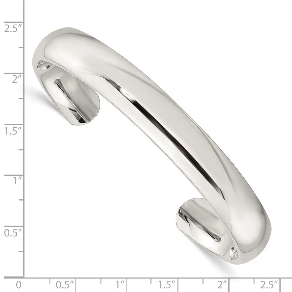 8mm Stainless Steel Polished Domed Cuff Bracelet, 7 Inch