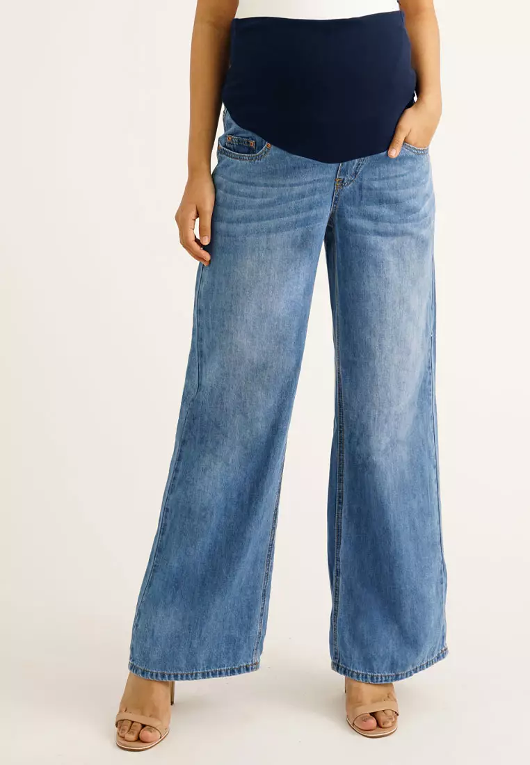 9months Maternity Blue Maternity Full Panel Wide Leg Jeans