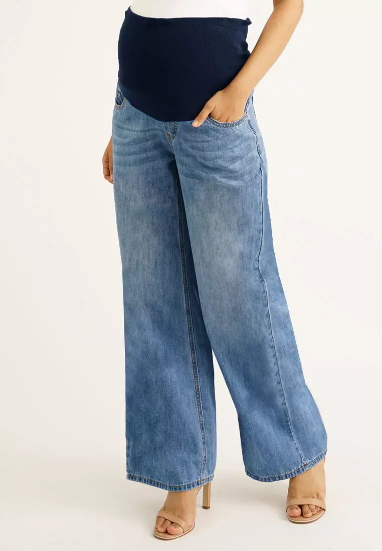 9months Maternity Blue Maternity Full Panel Wide Leg Jeans