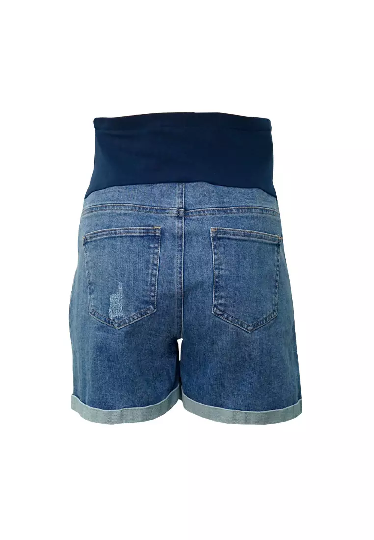 9months Maternity Mid Blue Maternity Full Panel Denim Shorts