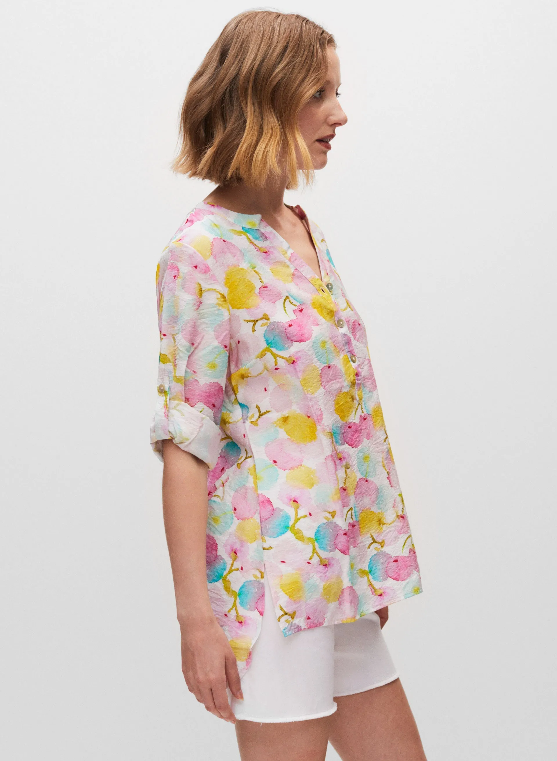 Abstract Cherry Print Tencel Tunic