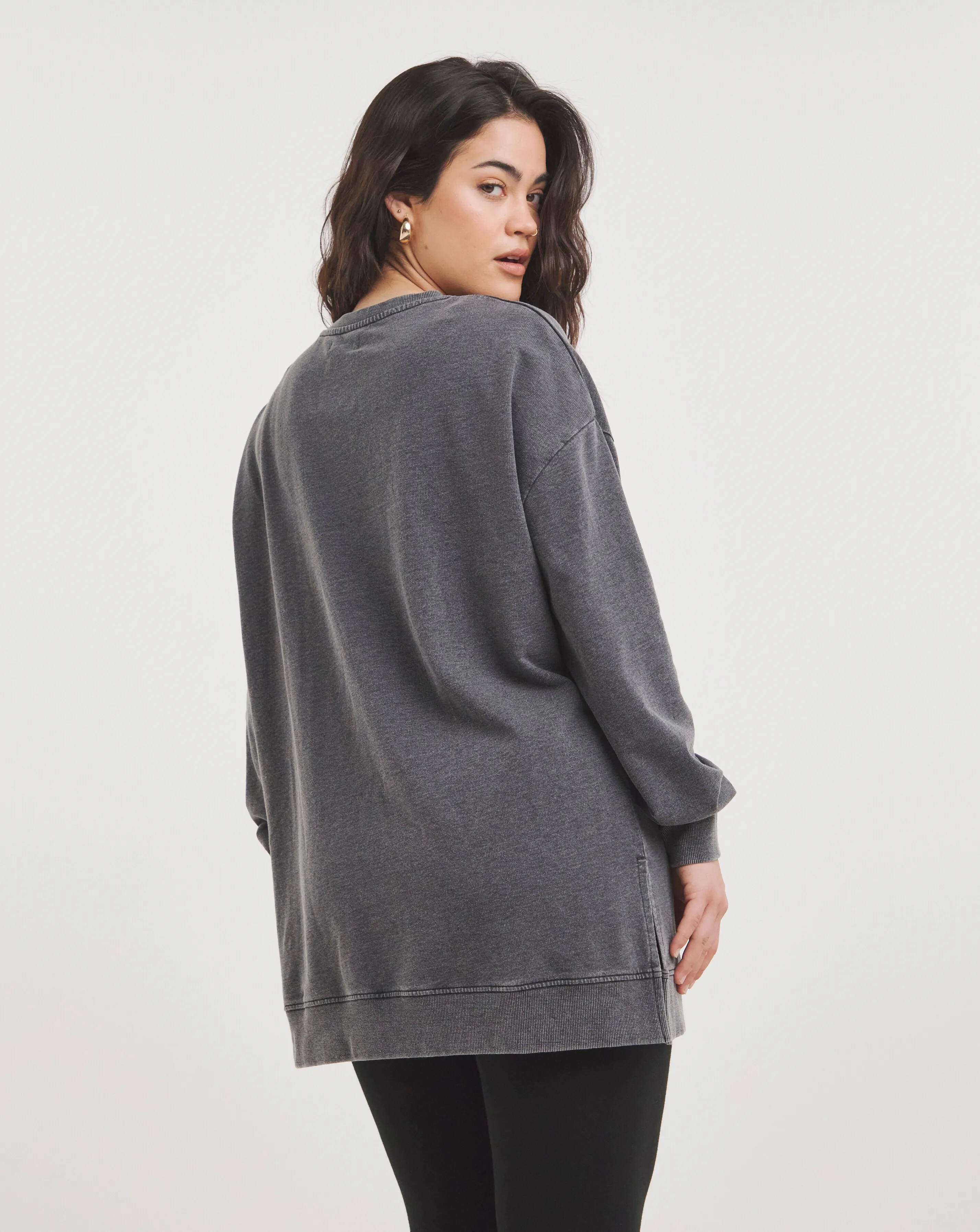 Acid Wash Side Split Sweatshirt Tunic | Simply Be