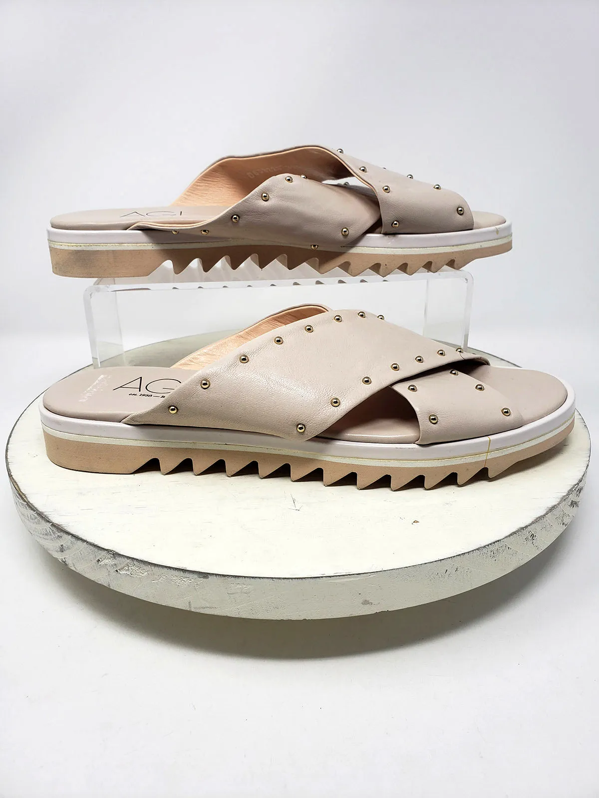 AGL Size 9.5 (39.5) Beige Studded Sandals NWOB