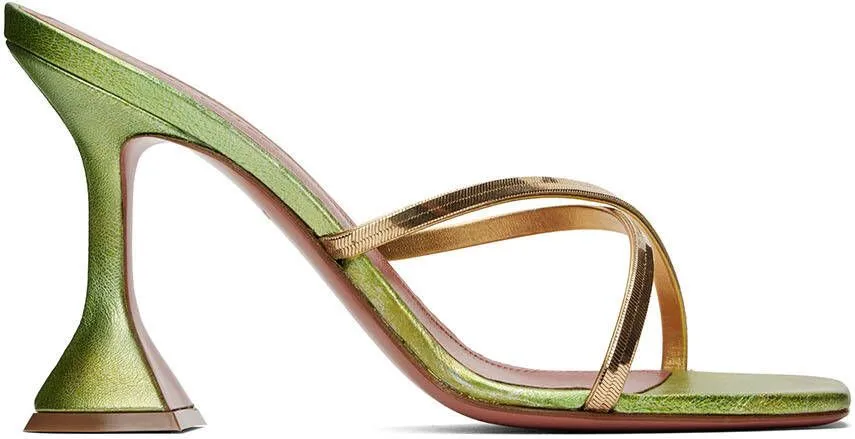 Amina Muaddi Green Henson Cross-Over Heeled Sandals