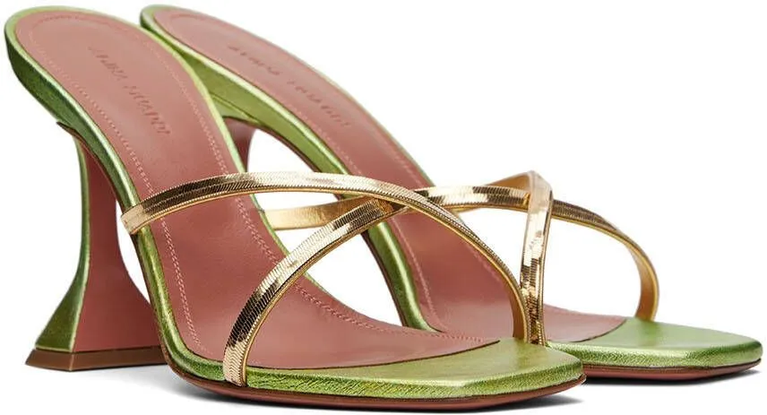 Amina Muaddi Green Henson Cross-Over Heeled Sandals