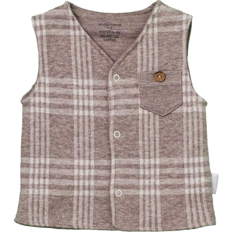 Andy Wawa Plaid Pocket Vest, Beige