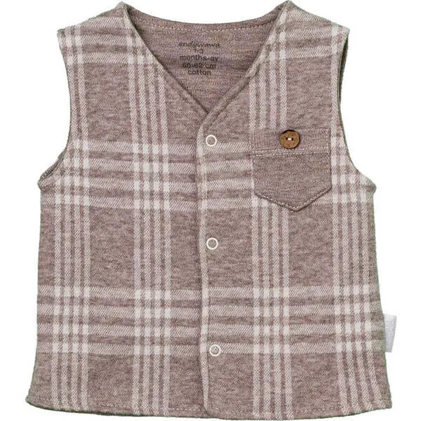 Andy Wawa Plaid Pocket Vest, Beige