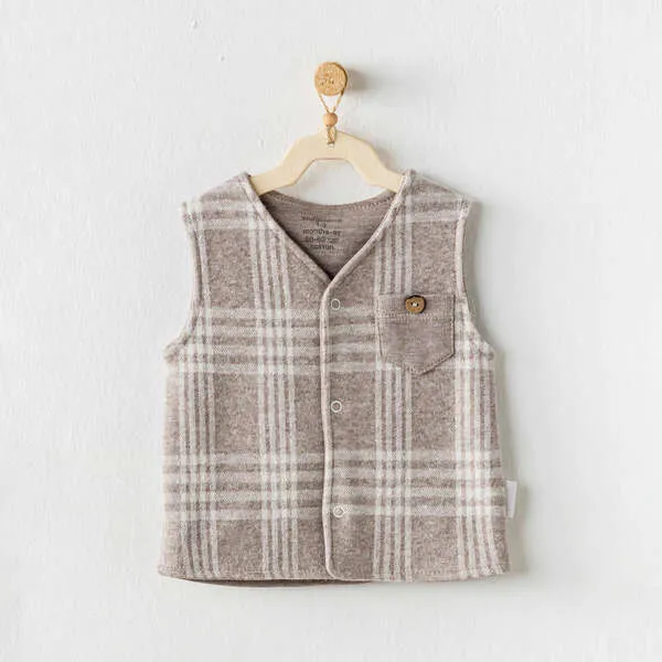 Andy Wawa Plaid Pocket Vest, Beige