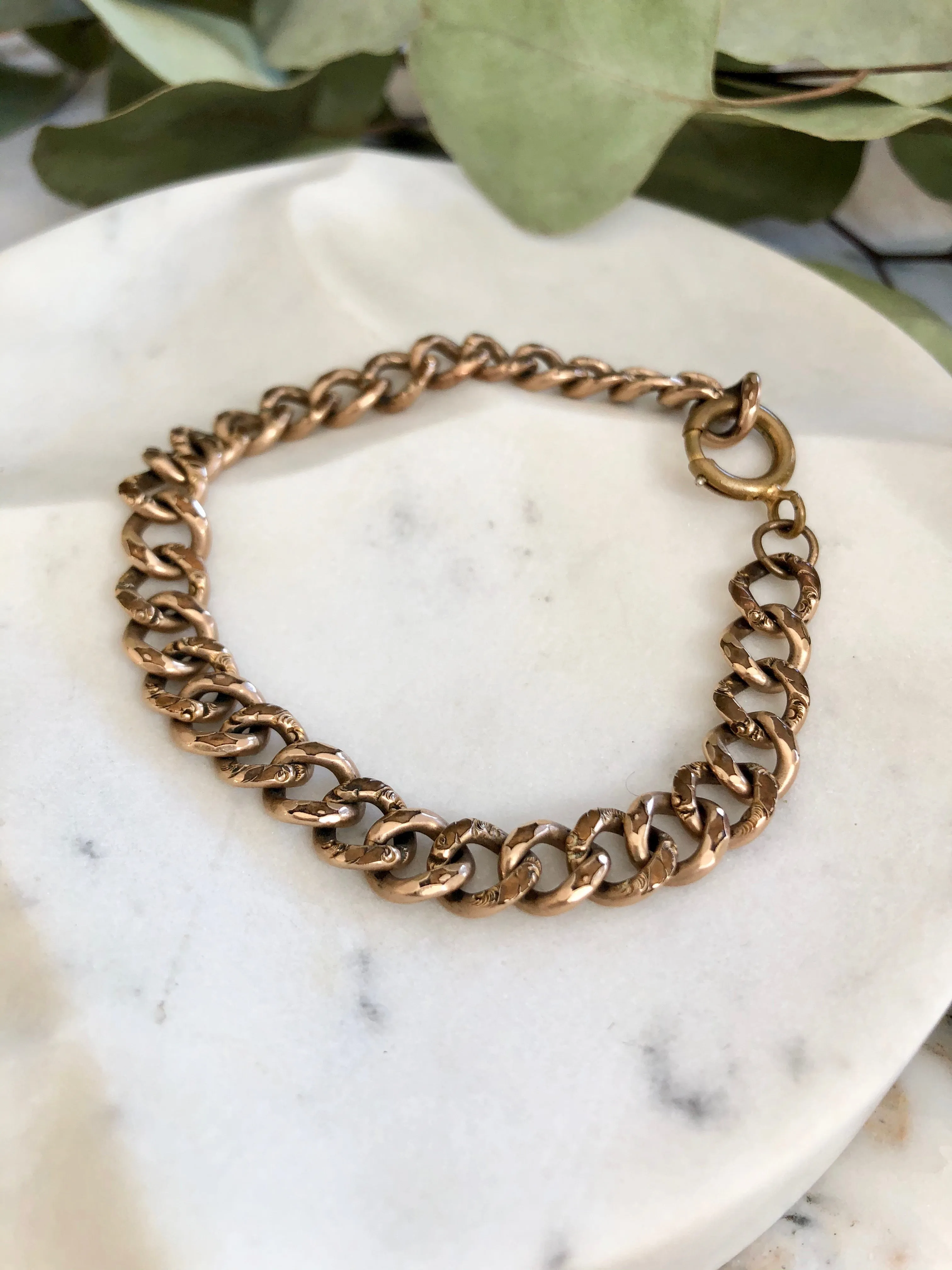 Antique Victorian 9K Rose Gold Curb Bracelet