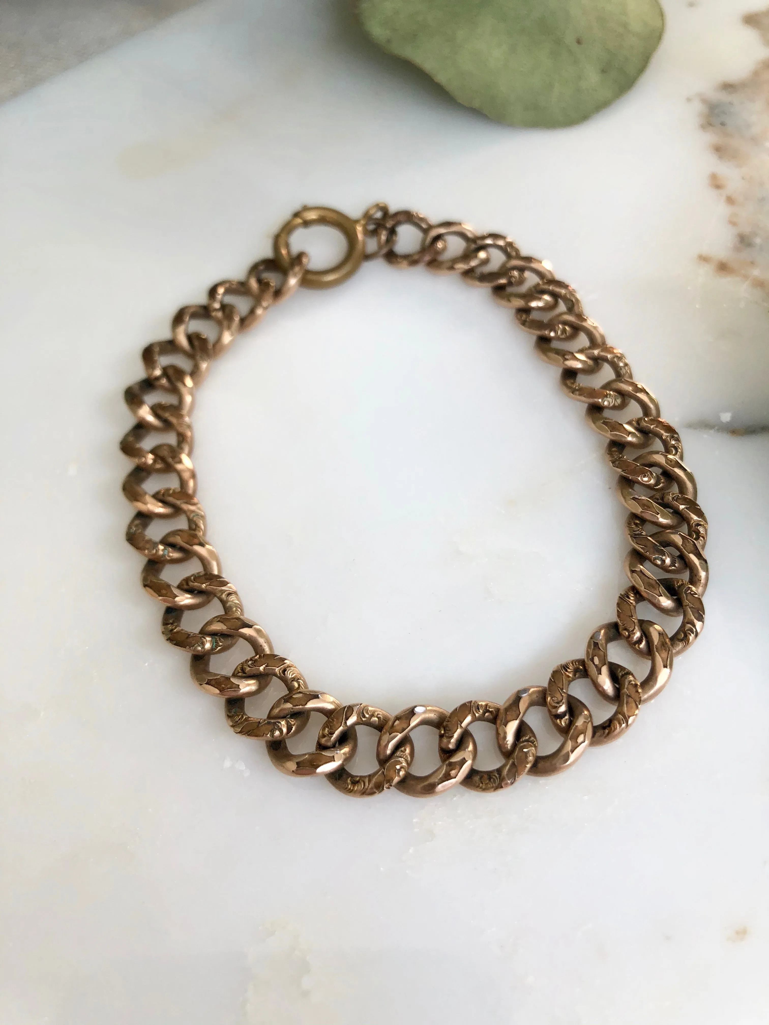 Antique Victorian 9K Rose Gold Curb Bracelet