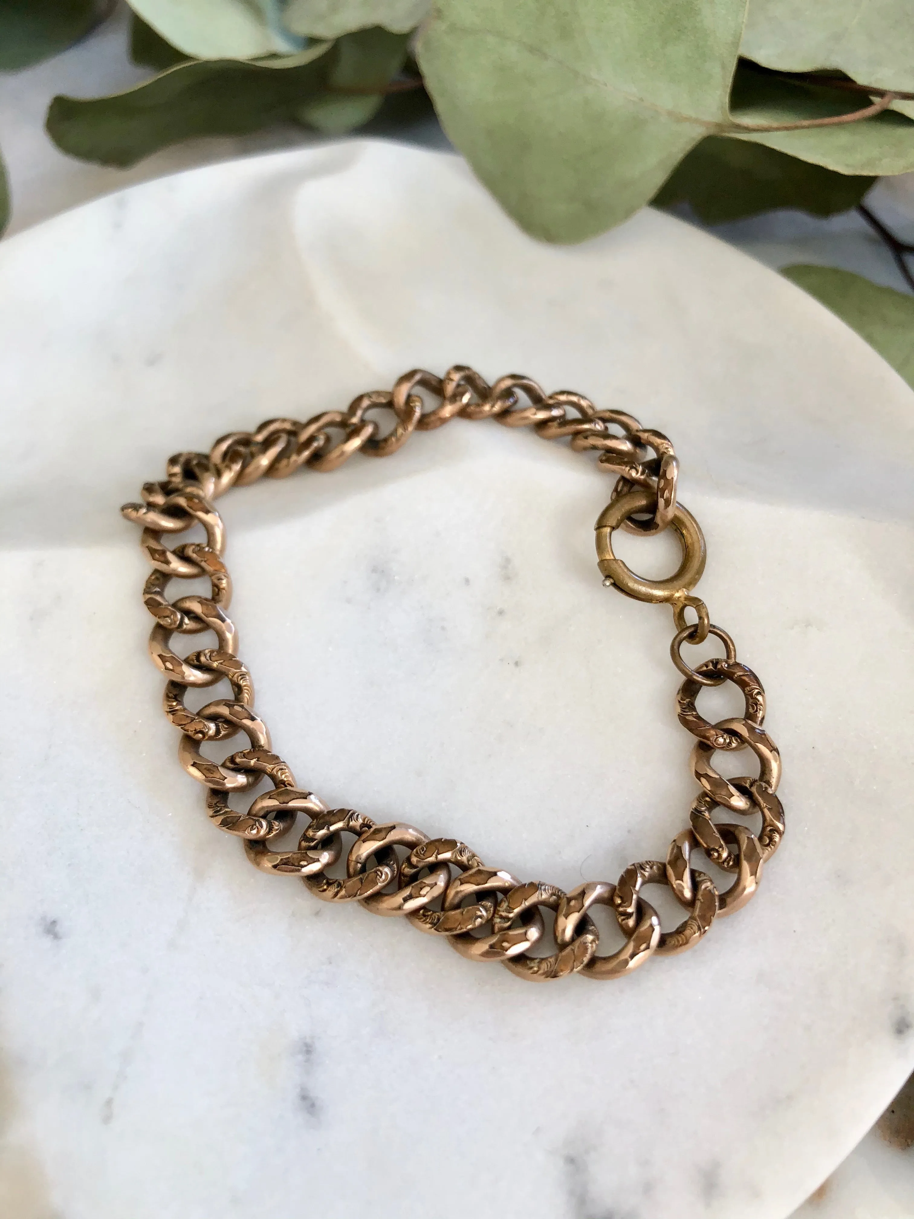 Antique Victorian 9K Rose Gold Curb Bracelet