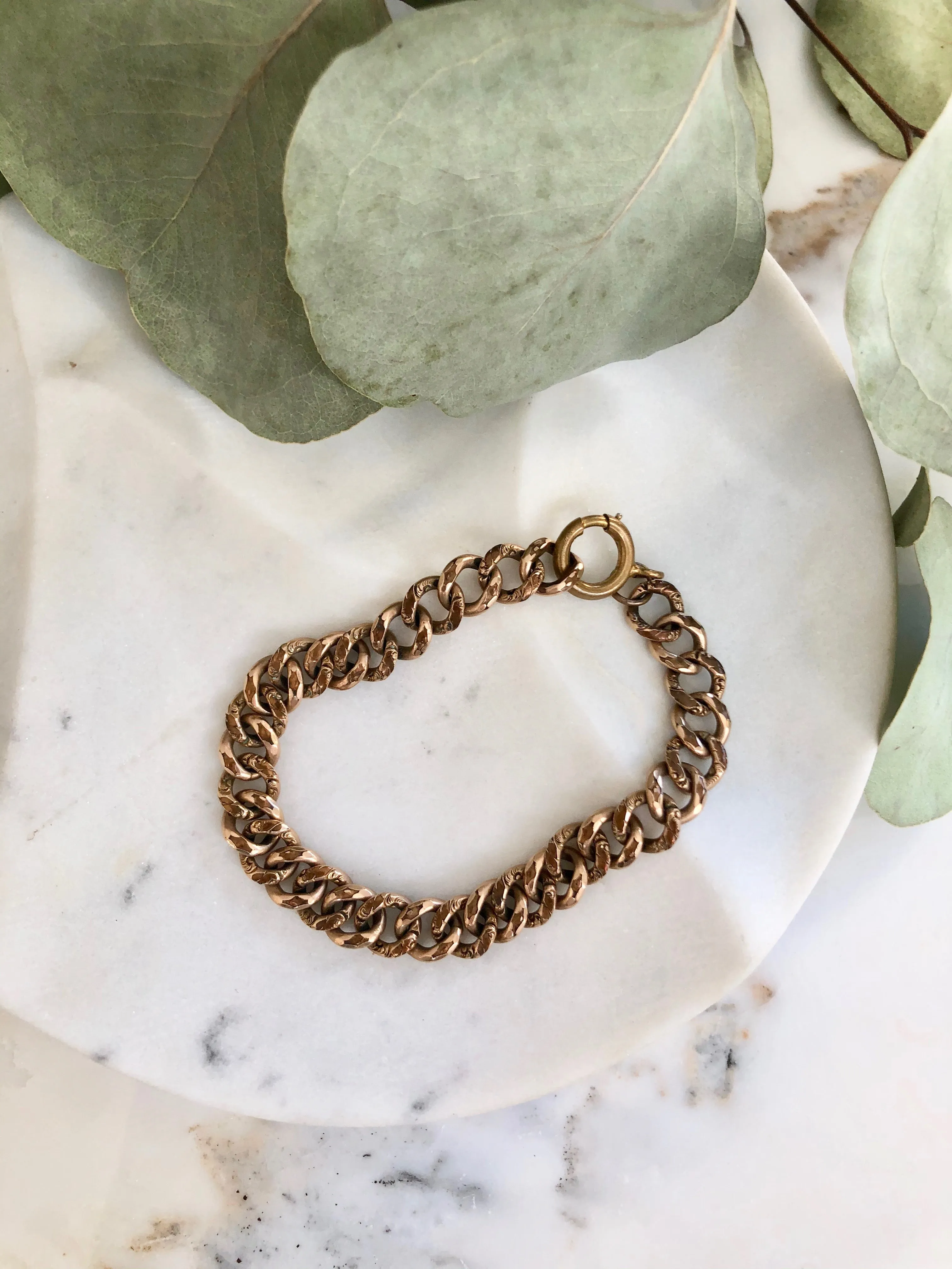 Antique Victorian 9K Rose Gold Curb Bracelet