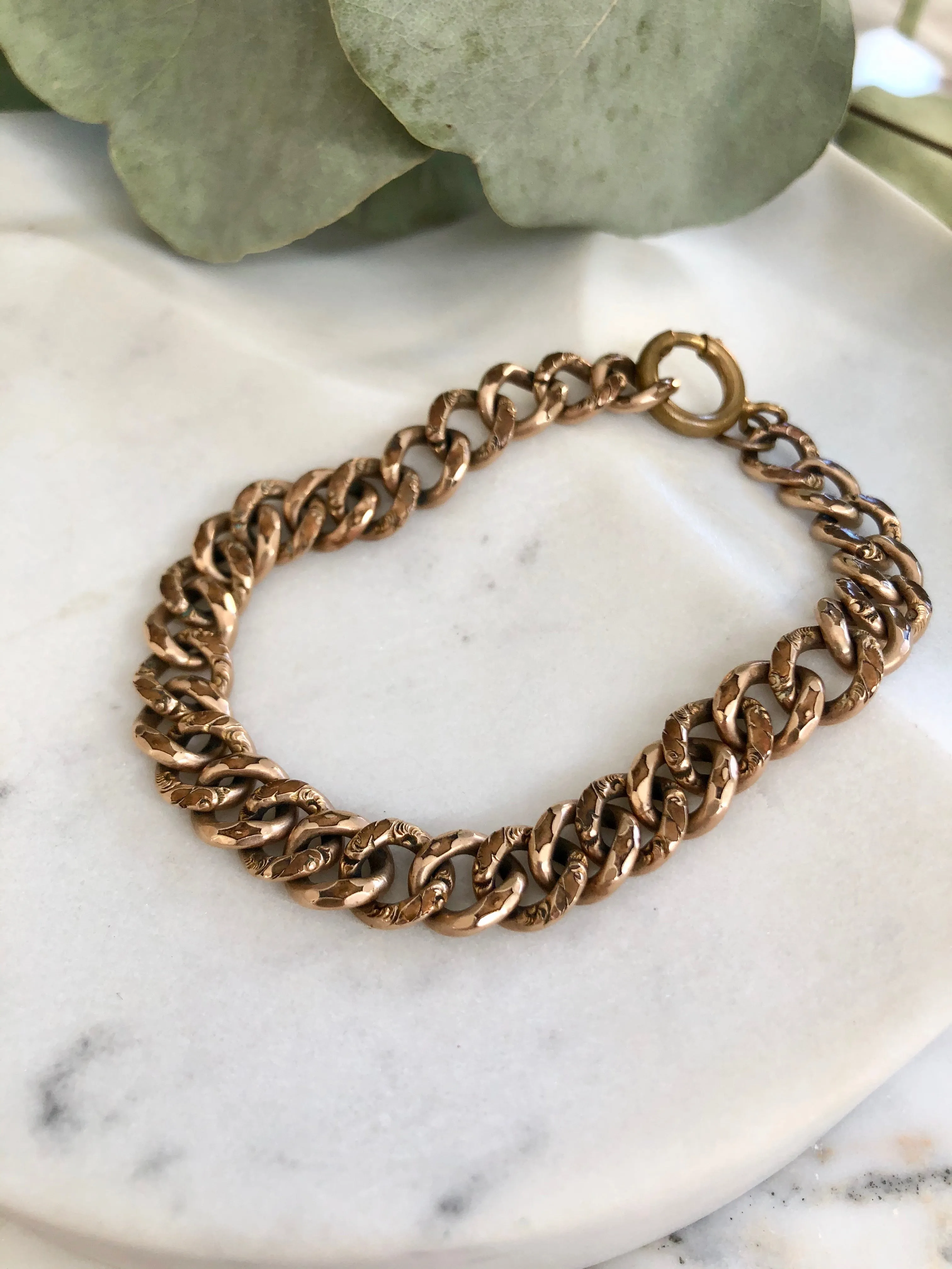 Antique Victorian 9K Rose Gold Curb Bracelet