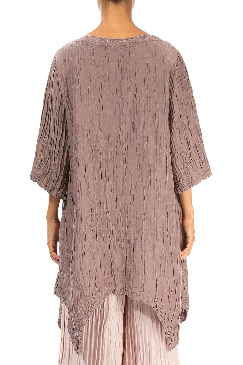 Asymmetric Crinkled Light Cocoa Silk Linen Tunic