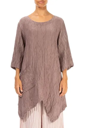 Asymmetric Crinkled Light Cocoa Silk Linen Tunic