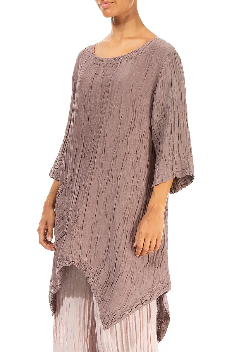 Asymmetric Crinkled Light Cocoa Silk Linen Tunic