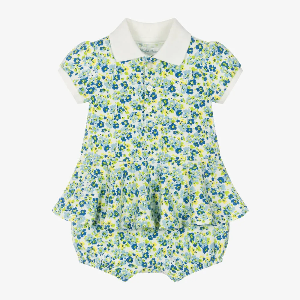 Baby Girls Blue Floral Polo Shortie