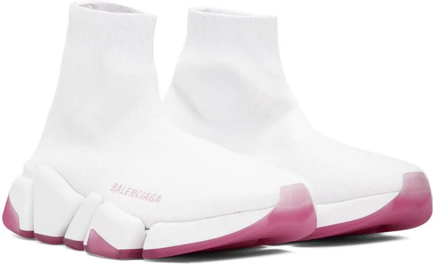 Balenciaga White & Pink Speed 2.0 Sneakers