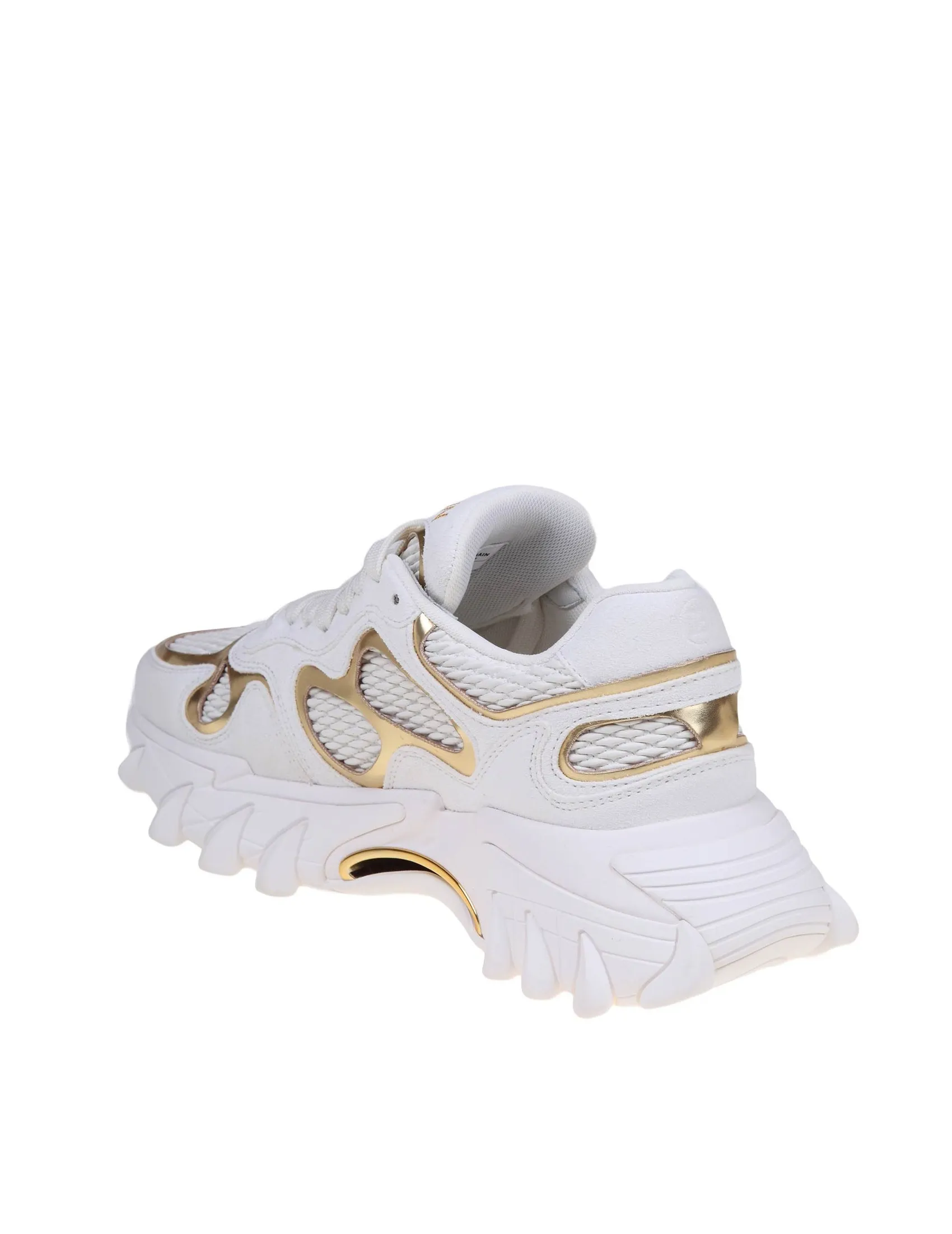 BALMAIN B-EAST SNEAKERS IN WHITE AND GOLD SUEDE AND LEATHER