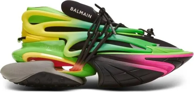 Balmain Unicorn panelled leather sneakers Green