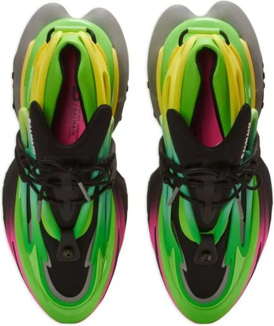 Balmain Unicorn panelled leather sneakers Green