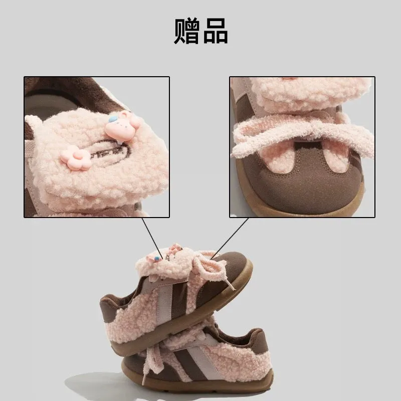 BEIER niche original plush cotton shoes cute and versatile women's shoes 2024 winter new casual puff fur shoes