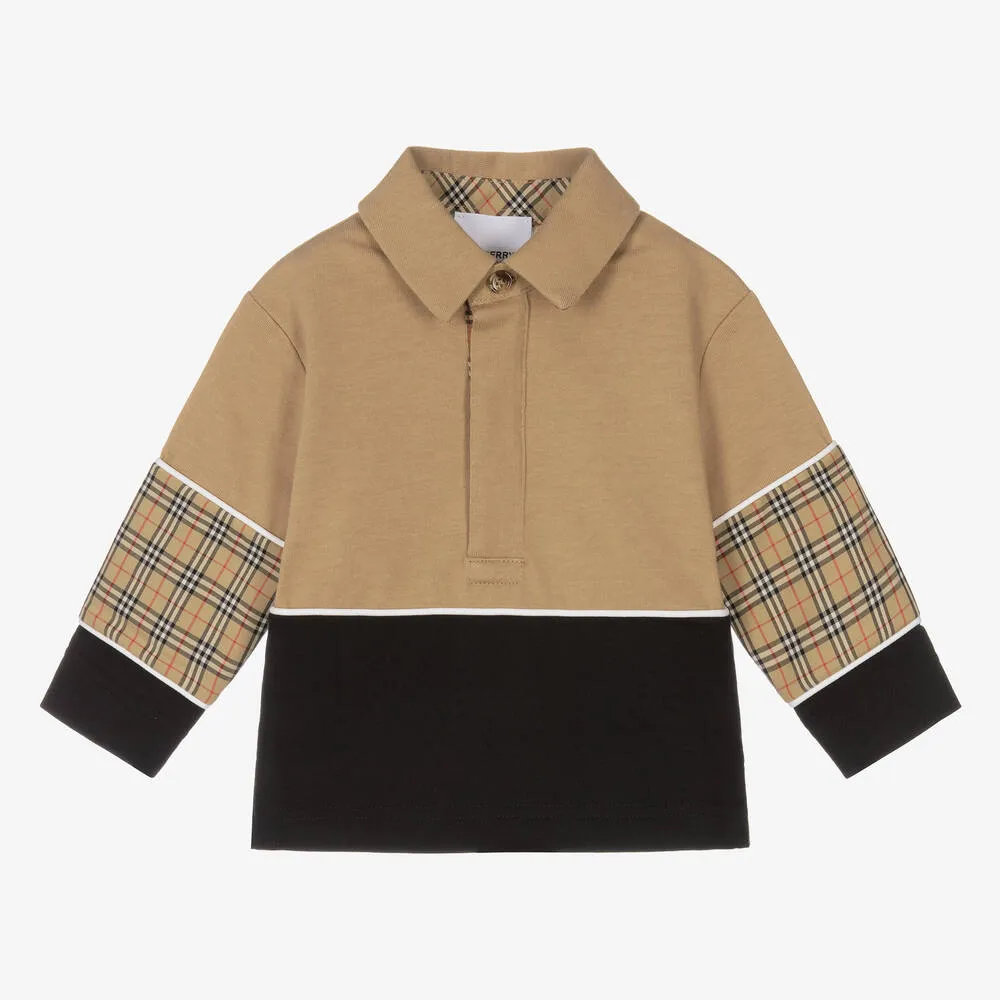 Beige & Black Check Baby Polo 